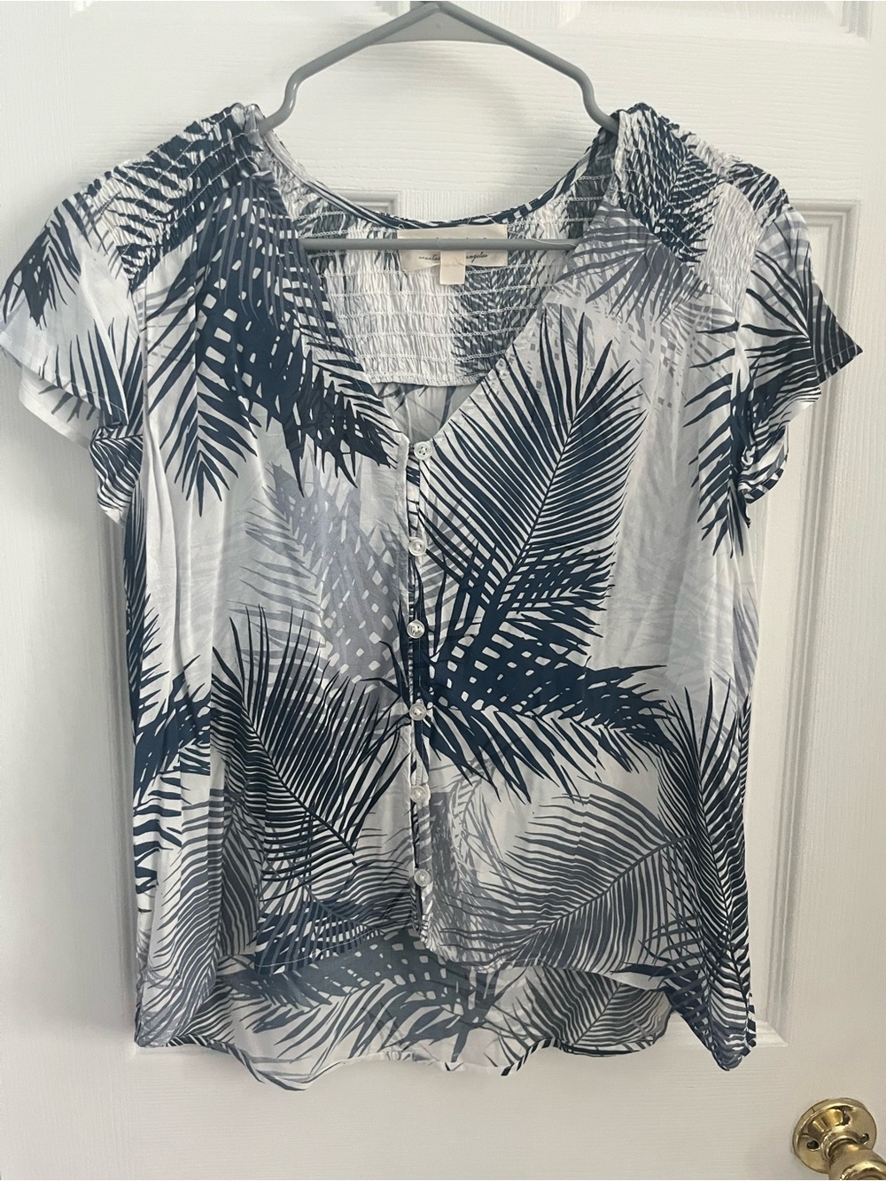 cloth & stone Navy and White Palm-Print Button Front Blouse